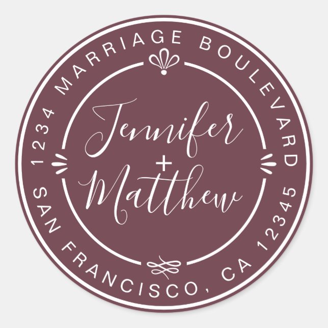 Sticker Rond Rustic Chic Mariage Retour Adresse Bourgogne (Devant)