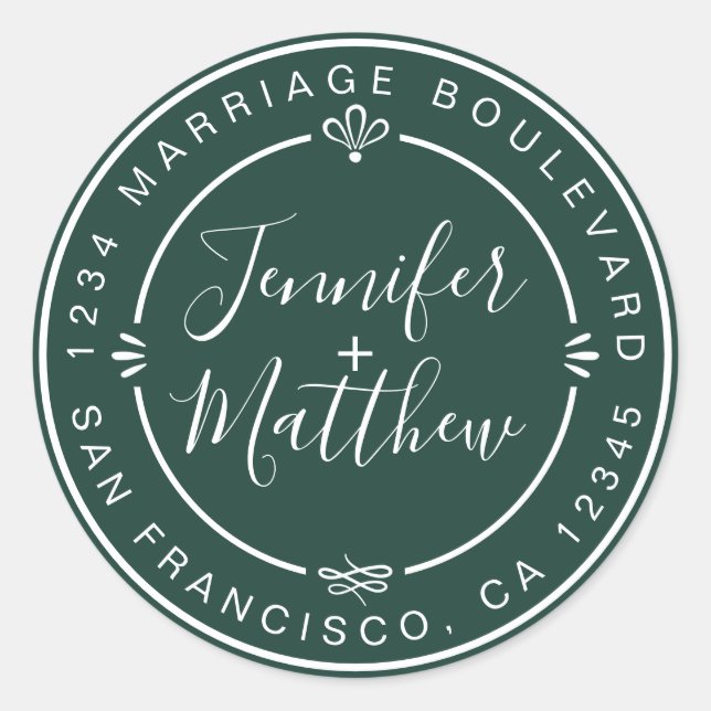 Sticker Rond Rustic Chic Mariage Retour Adresse Dark Green (Devant)