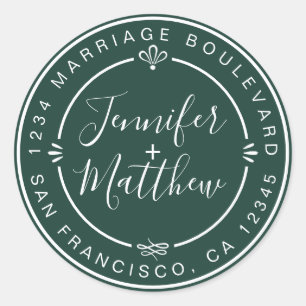 Sticker Rond Rustic Chic Mariage Retour Adresse Dark Green