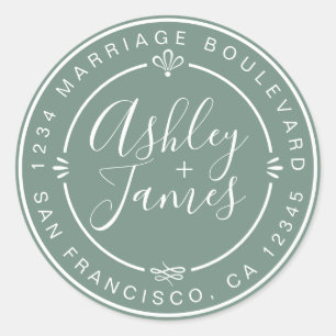 Sticker Rond Rustic Chic Mariage Retour Adresse Dusty Green