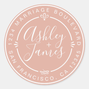 Sticker Rond Rustic Chic Mariage Retour Adresse Dusty Pink