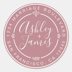 Sticker Rond Rustic Chic Mariage Retour Adresse Dusty Rose