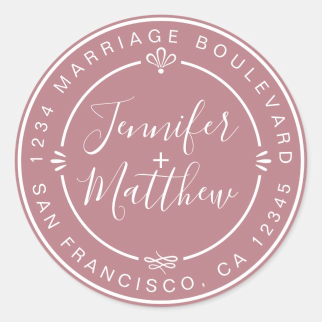 Sticker Rond Rustic Chic Mariage Retour Adresse Dusty Rose Clas (Devant)