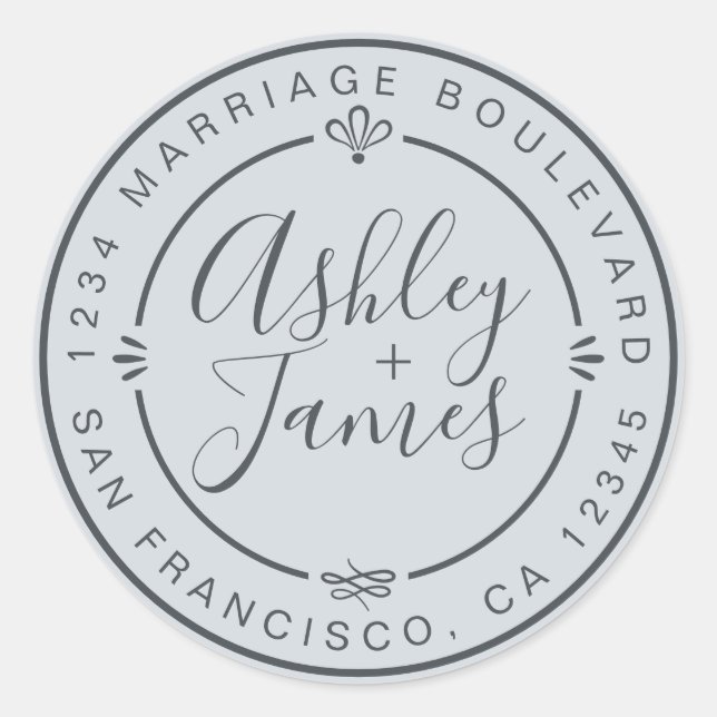 Sticker Rond Rustic Chic Mariage Retour Adresse Pastel Blue (Devant)