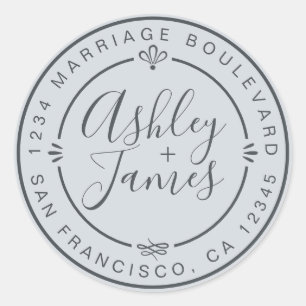 Sticker Rond Rustic Chic Mariage Retour Adresse Pastel Blue