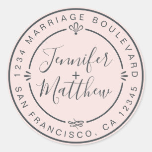 Sticker Rond Rustic Chic Mariage Retour Adresse Pastel Pink