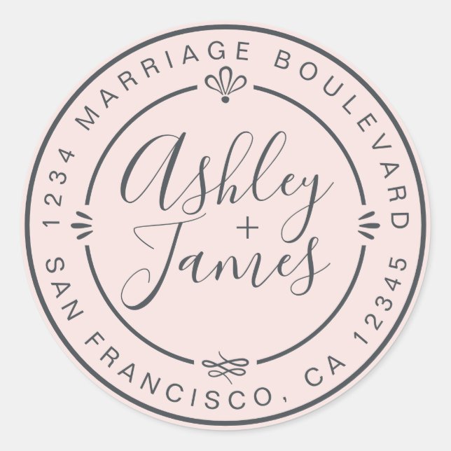 Sticker Rond Rustic Chic Mariage Retour Adresse Pastel Pink (Devant)