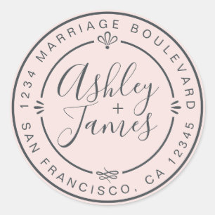 Sticker Rond Rustic Chic Mariage Retour Adresse Pastel Pink
