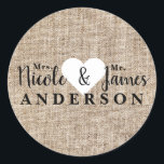 Sticker Rond Rustic Country Burlap Mariage personnalisé Faveur<br><div class="desc">Customisez avec n'importe quel texte ou laissez vide.</div>