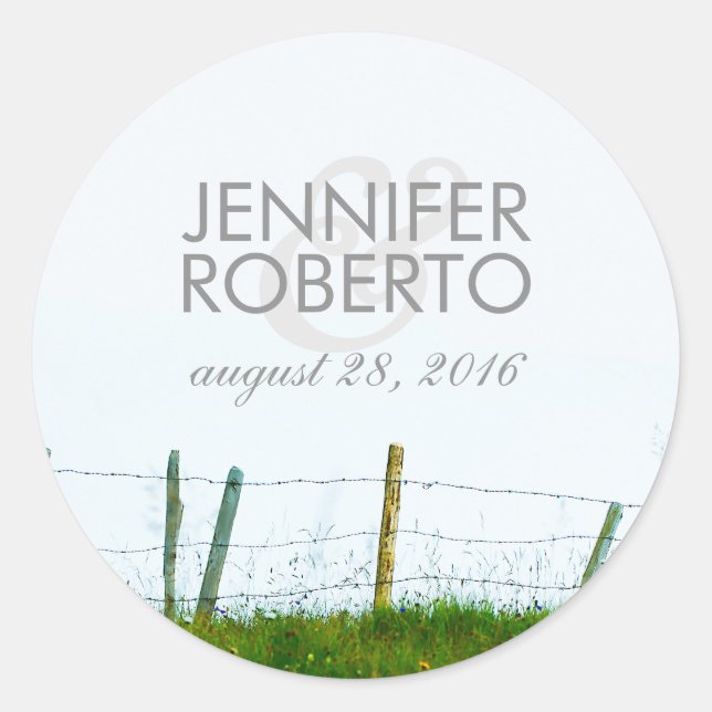 Sticker Rond Rustic Country Fence Ferme rurale Mariage (Devant)