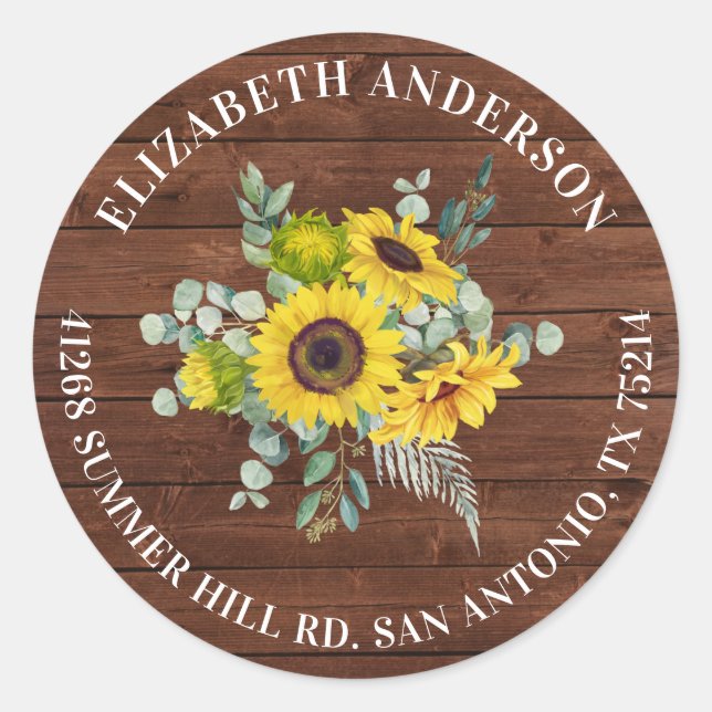 Sticker Rond Rustic Country Sunflower Adresse de retour (Devant)