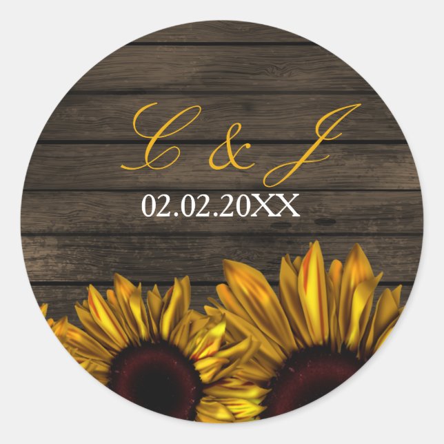 Sticker Rond Rustic Country Sunflowers Grange Baguettes en bois (Devant)