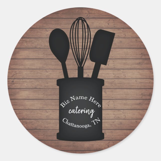 Sticker Rond Rustic Crock Restaurant Food Business Caterer (Devant)