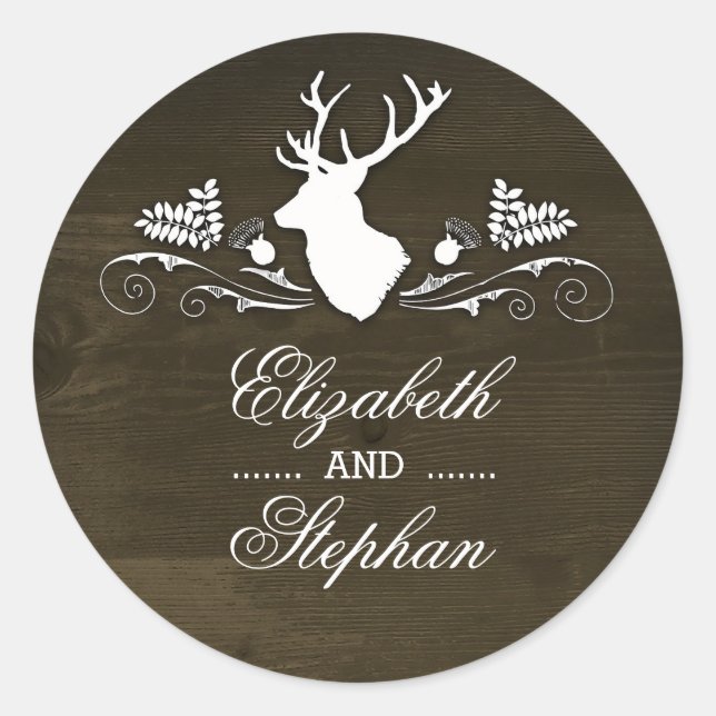 Sticker Rond Rustic Deer Antlers Barne Mariage (Devant)