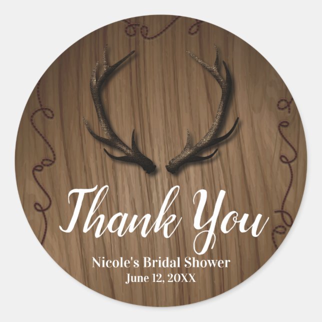 Sticker Rond Rustic Deer Antlers Pays Wood Barne Mariage (Devant)