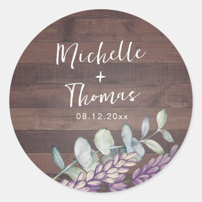 Sticker Rond Rustic Eucalyptus & Lavender Wedding (Devant)