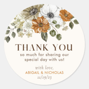 Sticker Rond Rustic Fall Flowers Mariage Merci de bienvenue