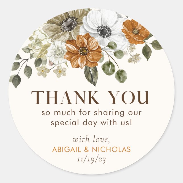 Sticker Rond Rustic Fall Flowers Mariage Merci de bienvenue (Devant)