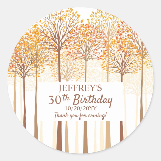 Sticker Rond Rustic Fall Trees Terracotta fête d'anniversaire (Devant)