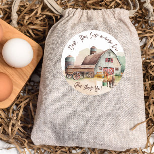 Sticker Rond Rustic Farm Animal Oink Moo Birthday Thank You 