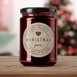 Sticker Rond Rustic Faux Kraft Christmas Jam Happy Holidays<br><div class="desc">Autocollant rustique Faux Kraft Bold "Christmas Jam Happy Holidays" avec coeur gris foncé, texte tout en gris foncé contre un kraft comme arrière - plan motif. C'est parfait pour étiqueter ce que vous avez fait. Personnalisez-le en remplaçant le texte de l'espace réservé. Pour plus d'options comme changer la police, sa...</div>