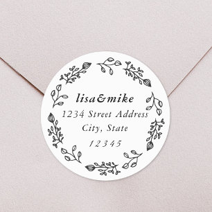 Sticker Rond Rustic Floral Wreath Mariage Adresse de retour
