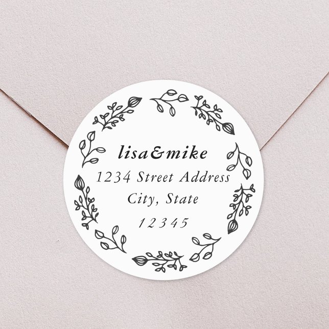 Sticker Rond Rustic Floral Wreath Mariage Adresse de retour (Créateur téléchargé)