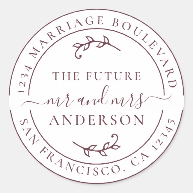 Sticker Rond Rustic Future M. Mme Burgundy Adresse de retour (Devant)