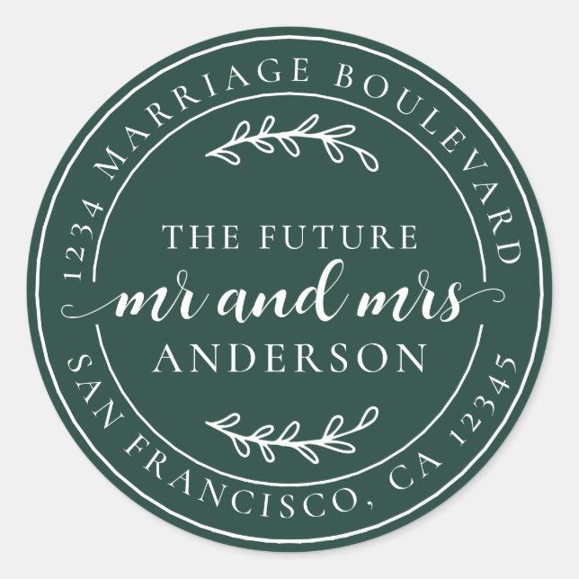 Sticker Rond Rustic Future M. Mme Dark Green Retour Adresse (Devant)