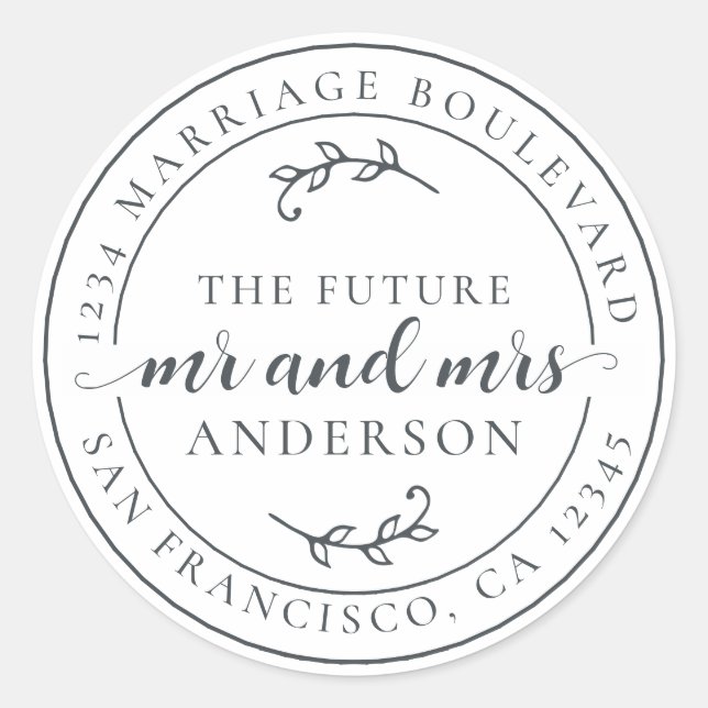 Sticker Rond Rustic Future M. Mme Off-Black Adresse de retour (Devant)