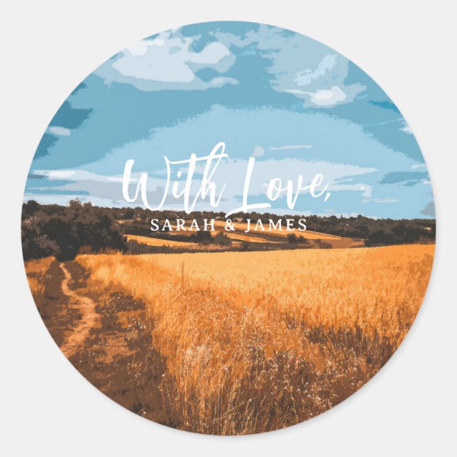 Sticker Rond Rustic Golden Field Sunlit Country Nature Photo (Devant)