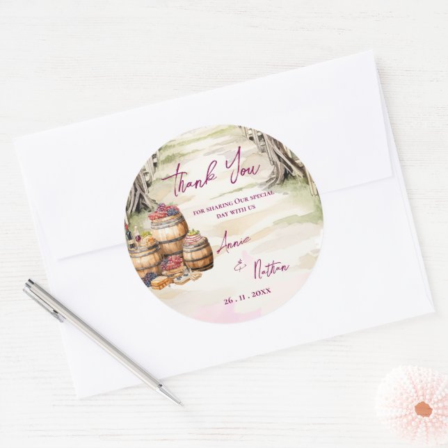 Sticker Rond Rustic Grapevine Inspiré vinerie Vignoble Mariage (Enveloppe)