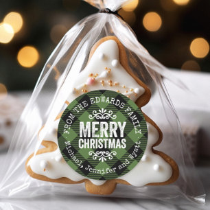 Sticker Rond Rustic Green Buffalo Check Christmas Cadeau Tags