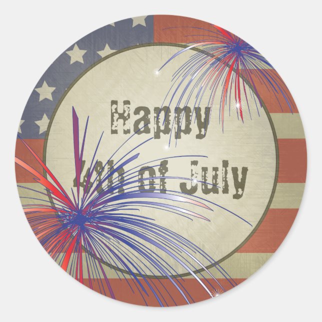 Sticker Rond Rustic Happy, le 4 juillet (Devant)