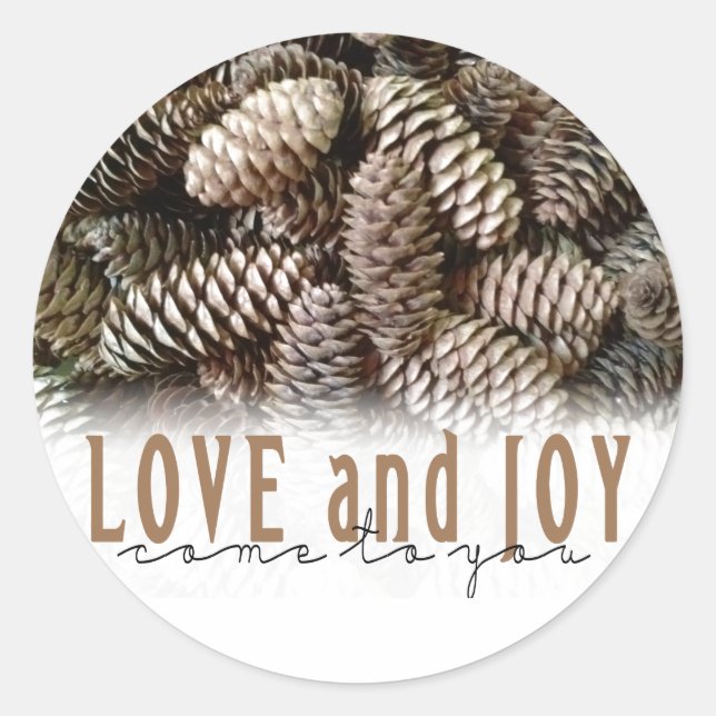 Sticker Rond Rustic Holiday Love and Joy Pine Cone (Devant)