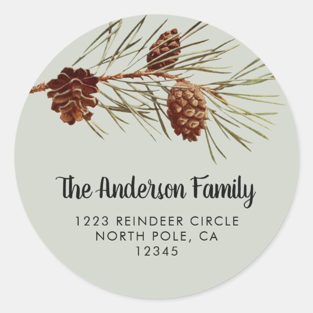 Sticker Rond Rustic Holiday Pinecone Retourner l'adresse Sceau (Devant)