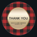Sticker Rond Rustic Holiday Red Buffalo Plaid Gold Favreat<br><div class="desc">Stickers</div>