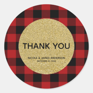 Sticker Rond Rustic Holiday Red Buffalo Plaid Gold Parties scin