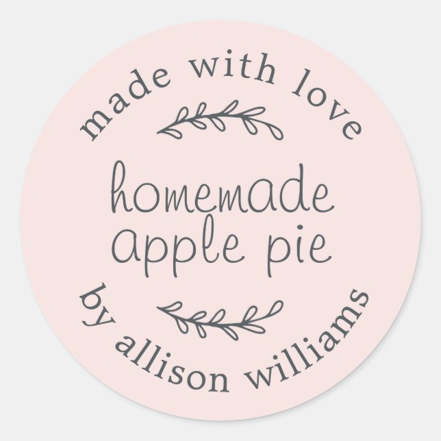 Sticker Rond Rustic Homemade Baked Goods Apple Pie Pink (Devant)