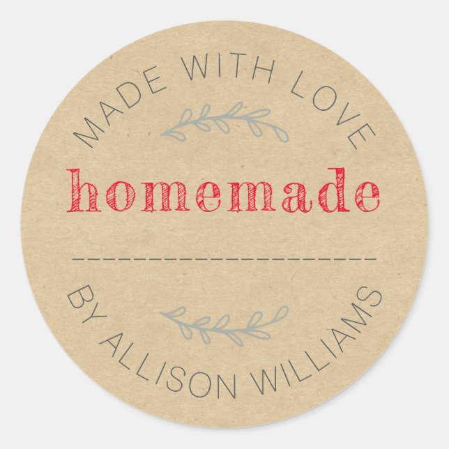 Sticker Rond Rustic Homemade Baked Goods Jam Can Kraft Paper (Devant)