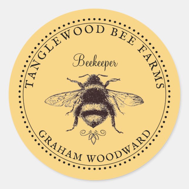 Sticker Rond Rustic Honey Bee Apiary Beekeeper Product Labels (Devant)