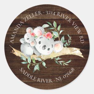 Sticker Rond Rustic Koala Bear Baby shower Return Adresse Label