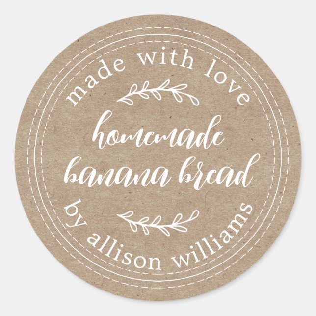 Sticker Rond Rustic Kraft Homemade Banana Bread  (Devant)