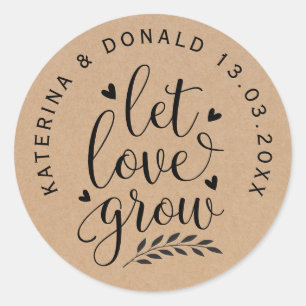 Sticker Rond Rustic Kraft laisse l'amour croître semences Maria