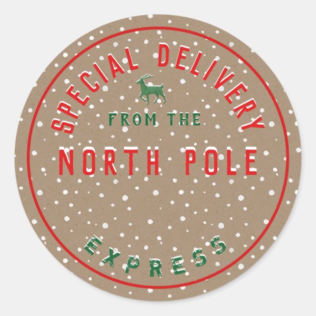Sticker Rond Rustic Kraft Livraison spéciale Officiel Pôle Nord (Devant)