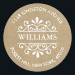 Sticker Rond Rustic Kraft Ornate Swirls Adresse de retour perso<br><div class="desc">Ajoutez facilement votre adresse de retour en utilisant ces autocollants simples mais très tendance. Ce design unique comprend votre nom et votre adresse à l'intérieur d'un autocollant en forme de cercle avec un design tendance orné.</div>