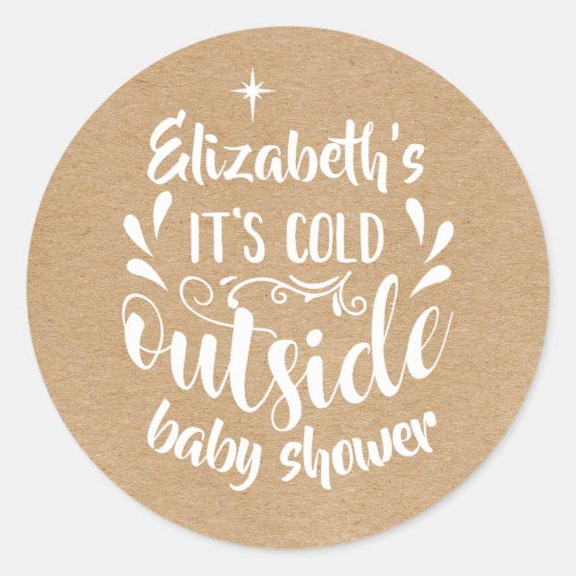 Sticker Rond Rustic Kraft Son Baby shower Froid À L'Extérieur/S (Devant)