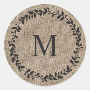 Sticker Rond Rustic Laurel Wreath Farmhouse Style Monogramme