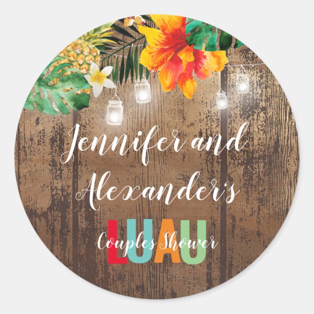 Sticker Rond Rustic LUAU Couples Douche Party (Devant)