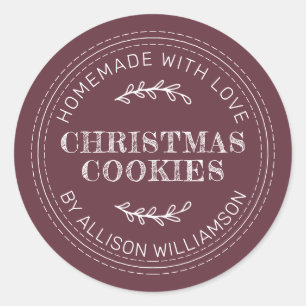 Sticker Rond Rustic Maison de Noël Cookies Bourgogne